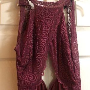 Burgundy lace detail dress